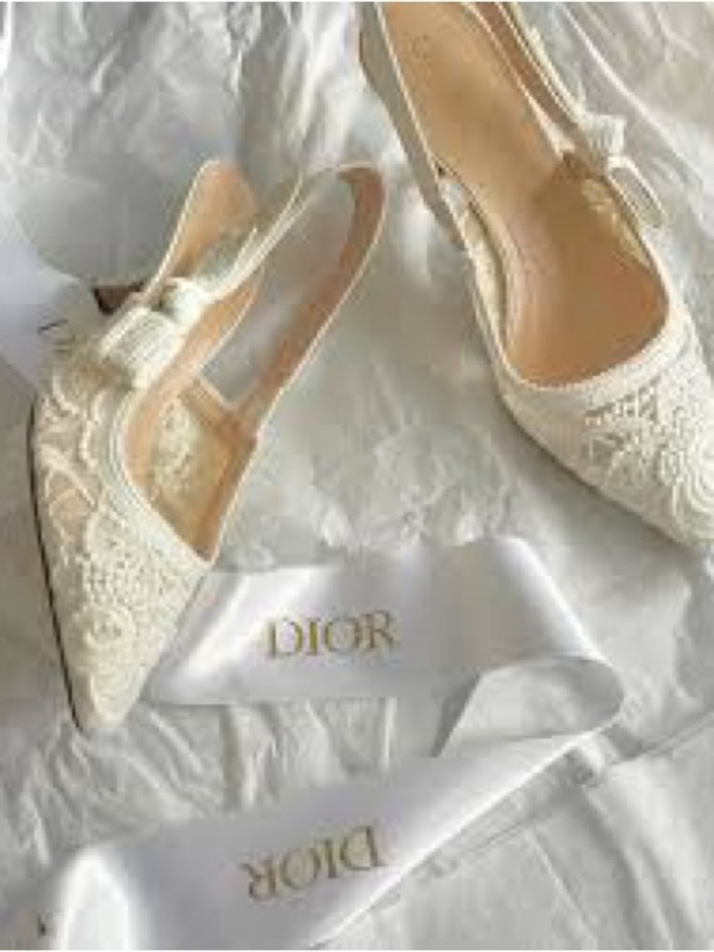 Authentic Christian Dior J'Adior slingback pumps in white lace/mesh Sz 37